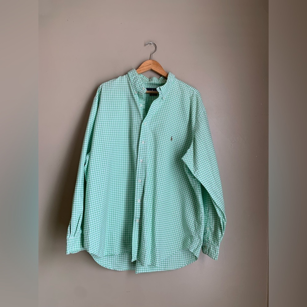 Ralph Lauren Men's Shirt Green Checkered Vtg Long Sleeve Button Down 3XB